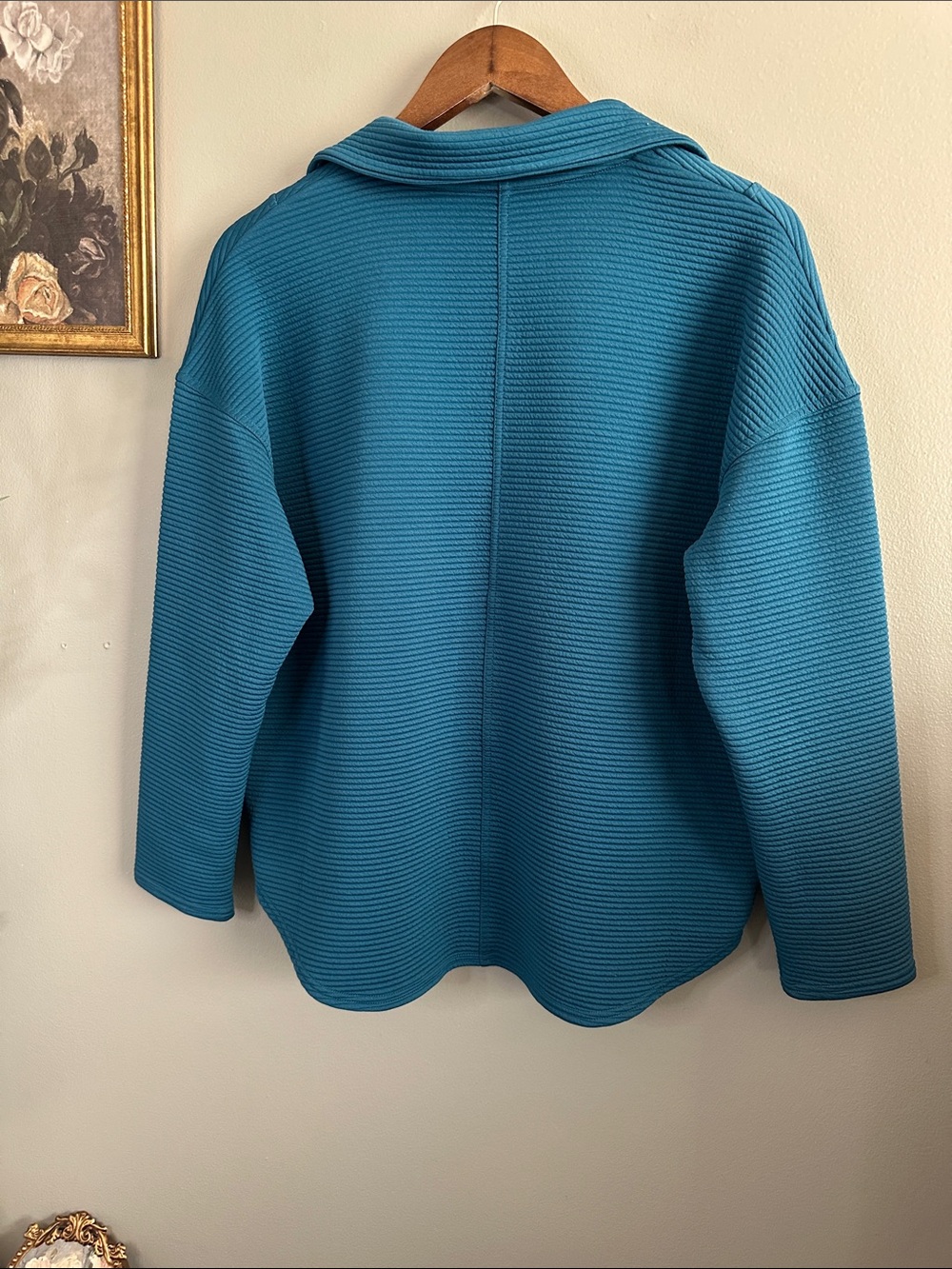 Kinesis XS Teal Textured Quarter Zip Pullover Mock Neck Active Stretch Top - Picture 6 of 9